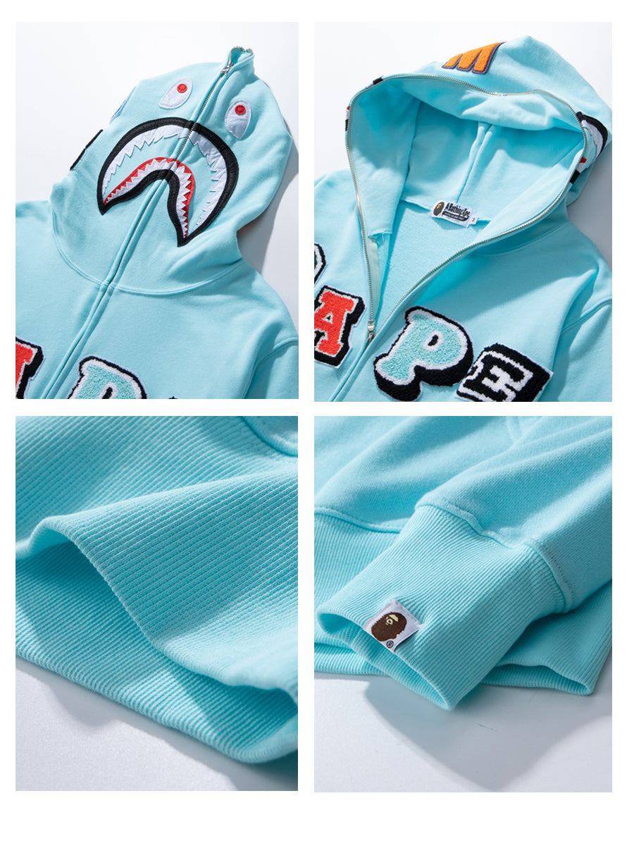 Blue Multi Fonts Shark Full Zip Hoodie