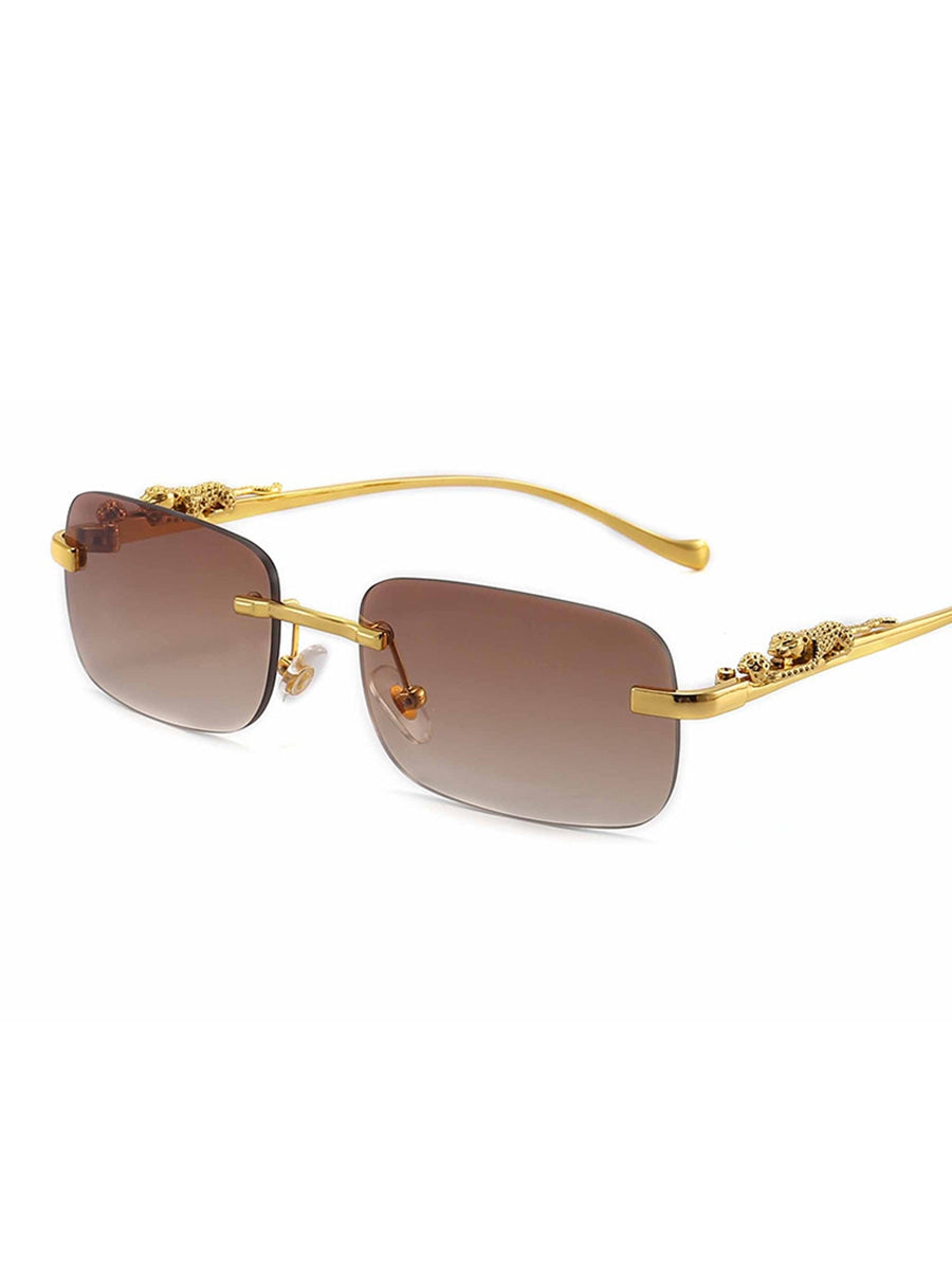 Cheetah Deco Rimless Square Sunglasses