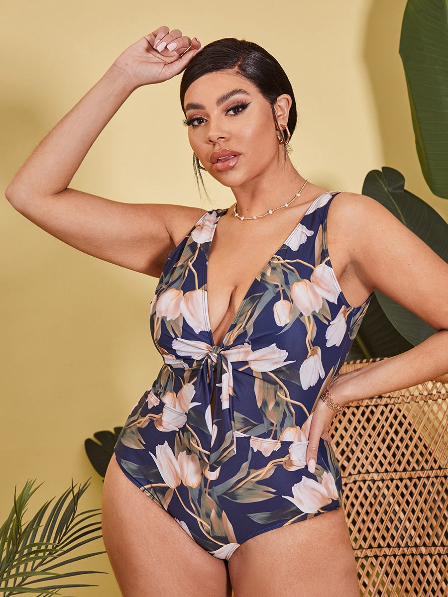 Curve Open Back Floral One Piece Swimsuit KeepShowing