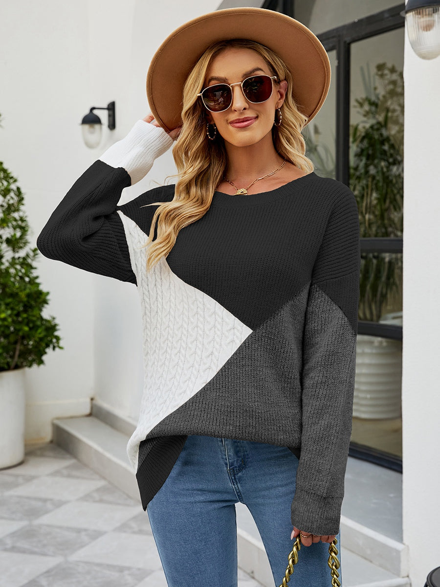 Colorblock Pattern Drop Shoulder Sweater keepshowingshop