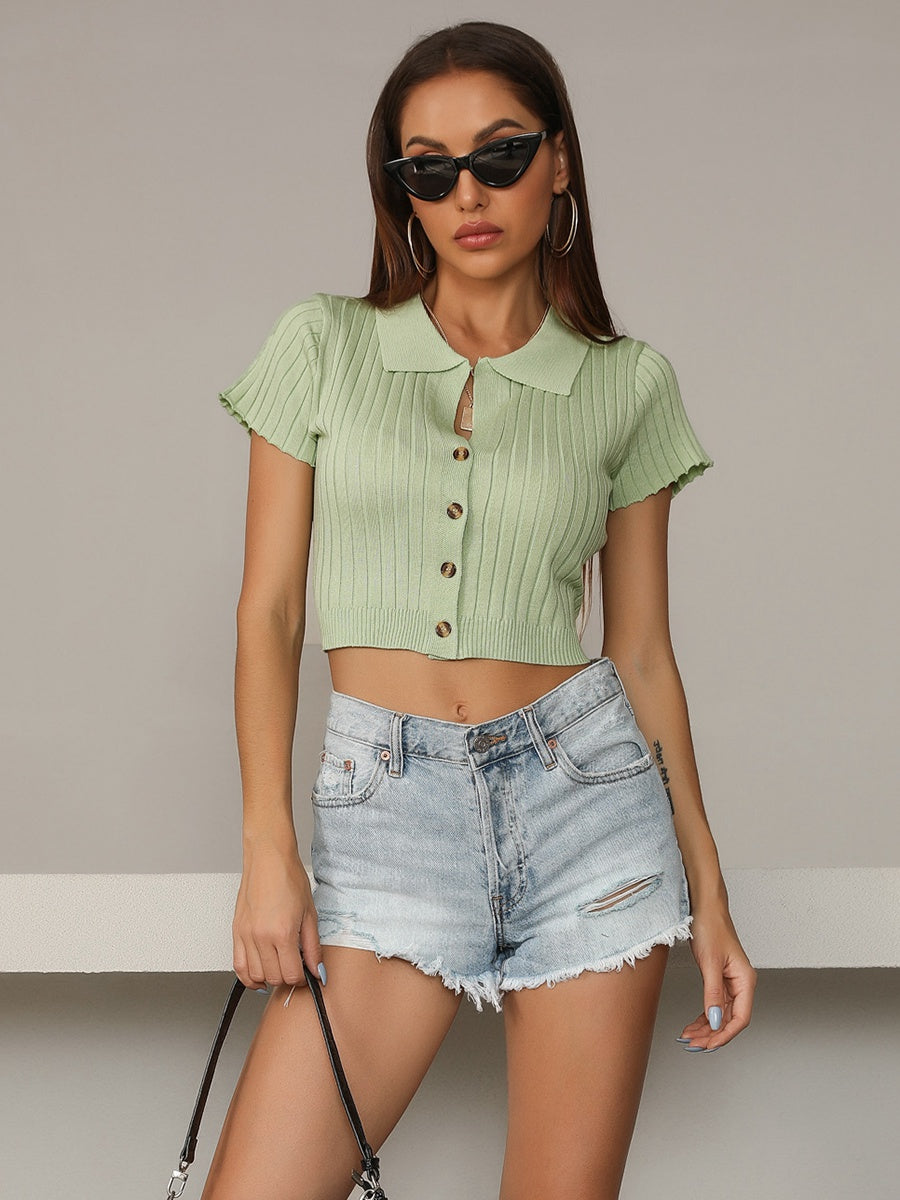 Button Front Crop Top KeepShowing