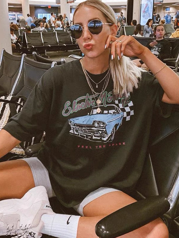 Vintage Blue Car T-Shirt Oversized Graphic Tee