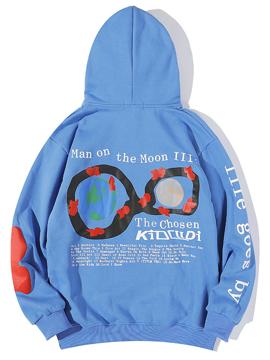 Street Fashion Moon & Letter Front Hoodie